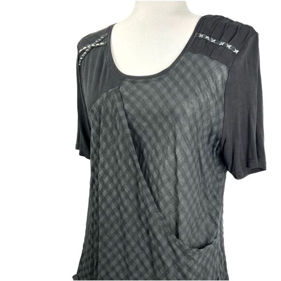Domin Women's Black Gray Plaid Wrap Tunic Shirt Dress Size T4 (Medium-Large) - Picture 3 of 12